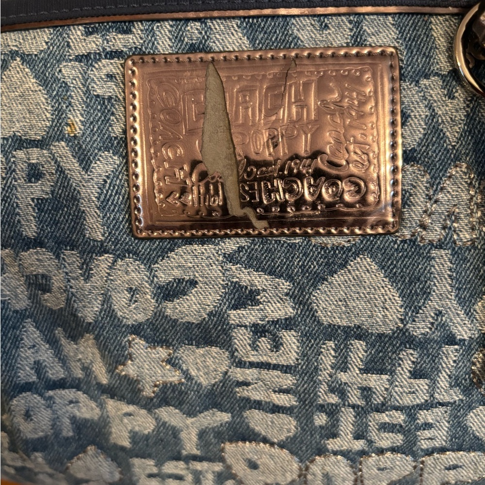 Coach Poppy Denim Tote with Silver Trim - Picture 3 of 7